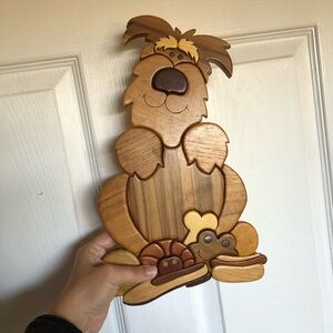 Intarsia dog wooden dog decor wall hanging whimsical nursery